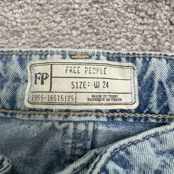 Free People Acid Wash High Rise Tapered Leg Mom Denim Jeans Womens 24 Button Fly - Picture 7 of 16